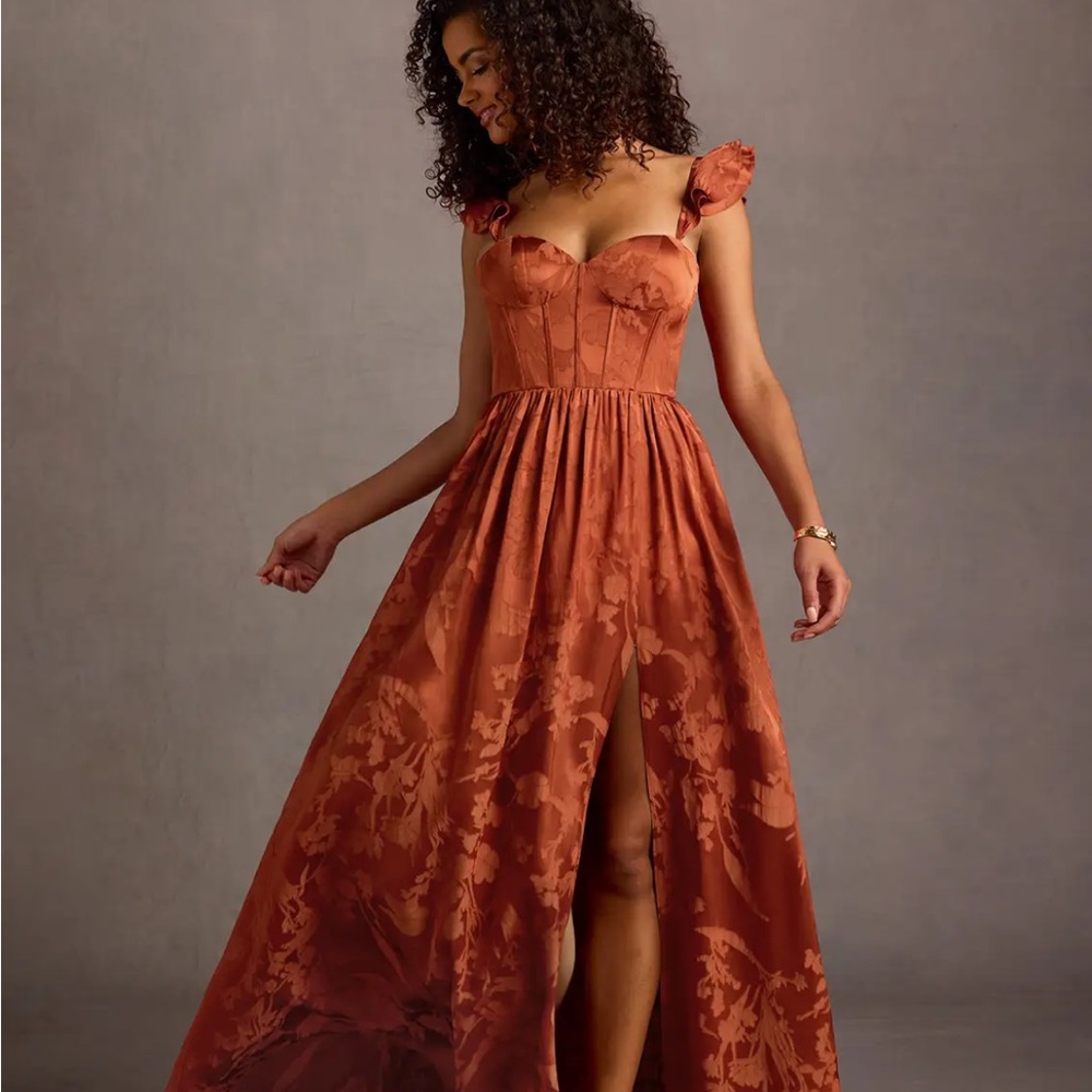 Azazie Terracotta Floral High-Low Dress